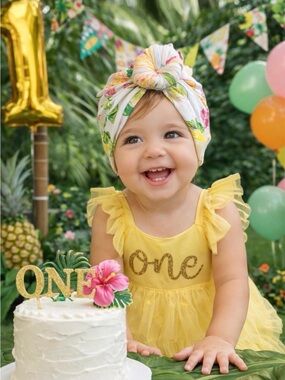 Cotton Tropical Turban Hat – Handmade Baby Headwrap - fruity turban hat - summer